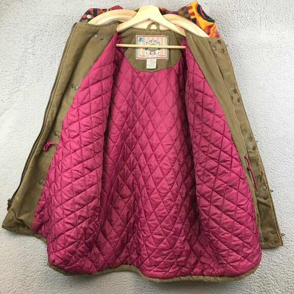 STARTER VINTAGAE‎ 90's Aztec Hood Rugged Forrest Green Thick Jacket Small - Picture 4 of 16